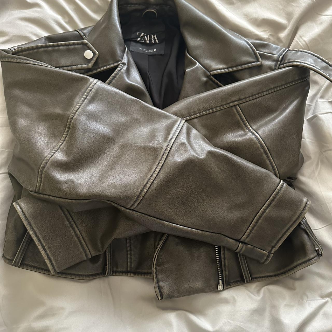 ZARA KHAKI LEATHER JACKET MOLLY MAE INSPIRED... Depop