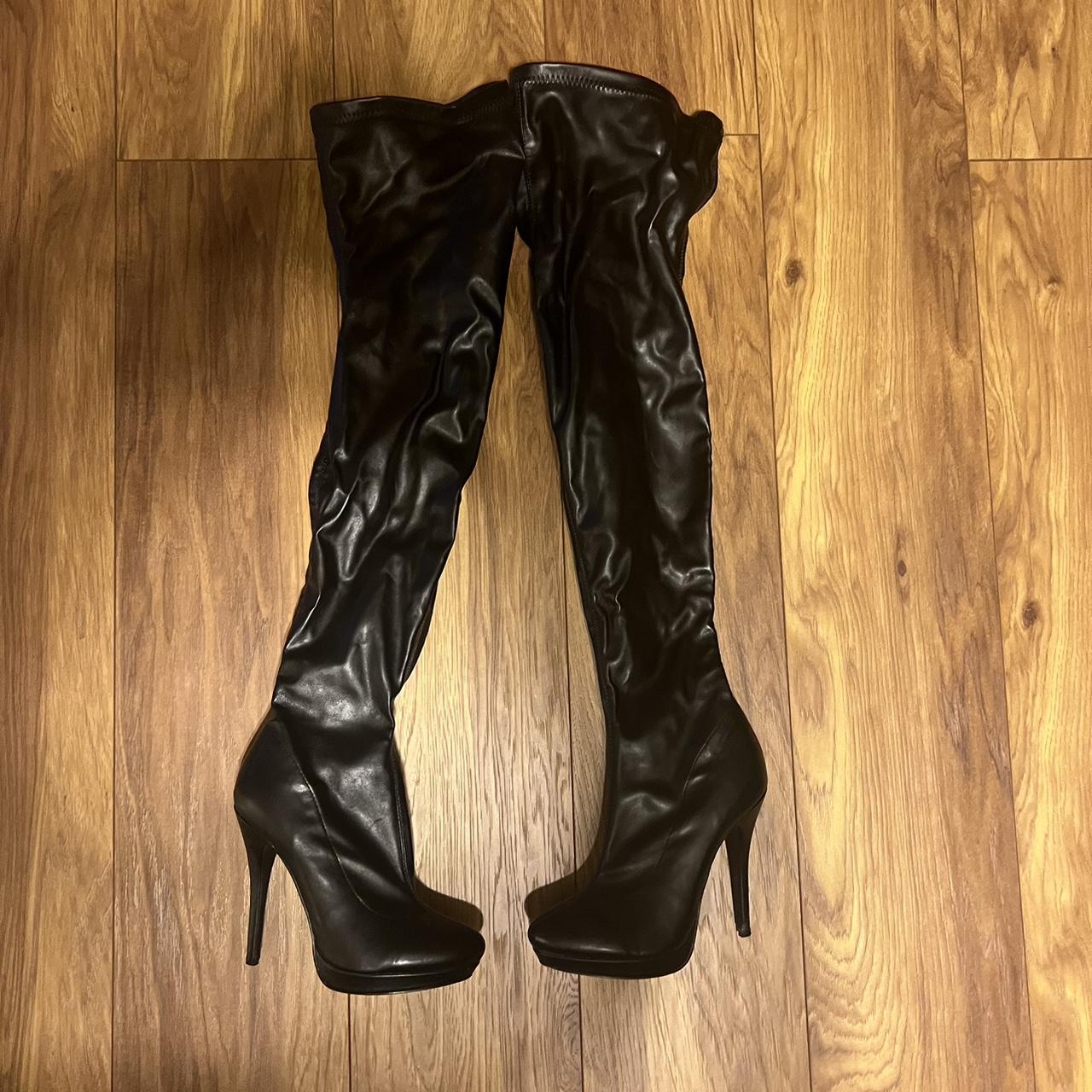 Leather thigh high platform boots. No signs of... - Depop