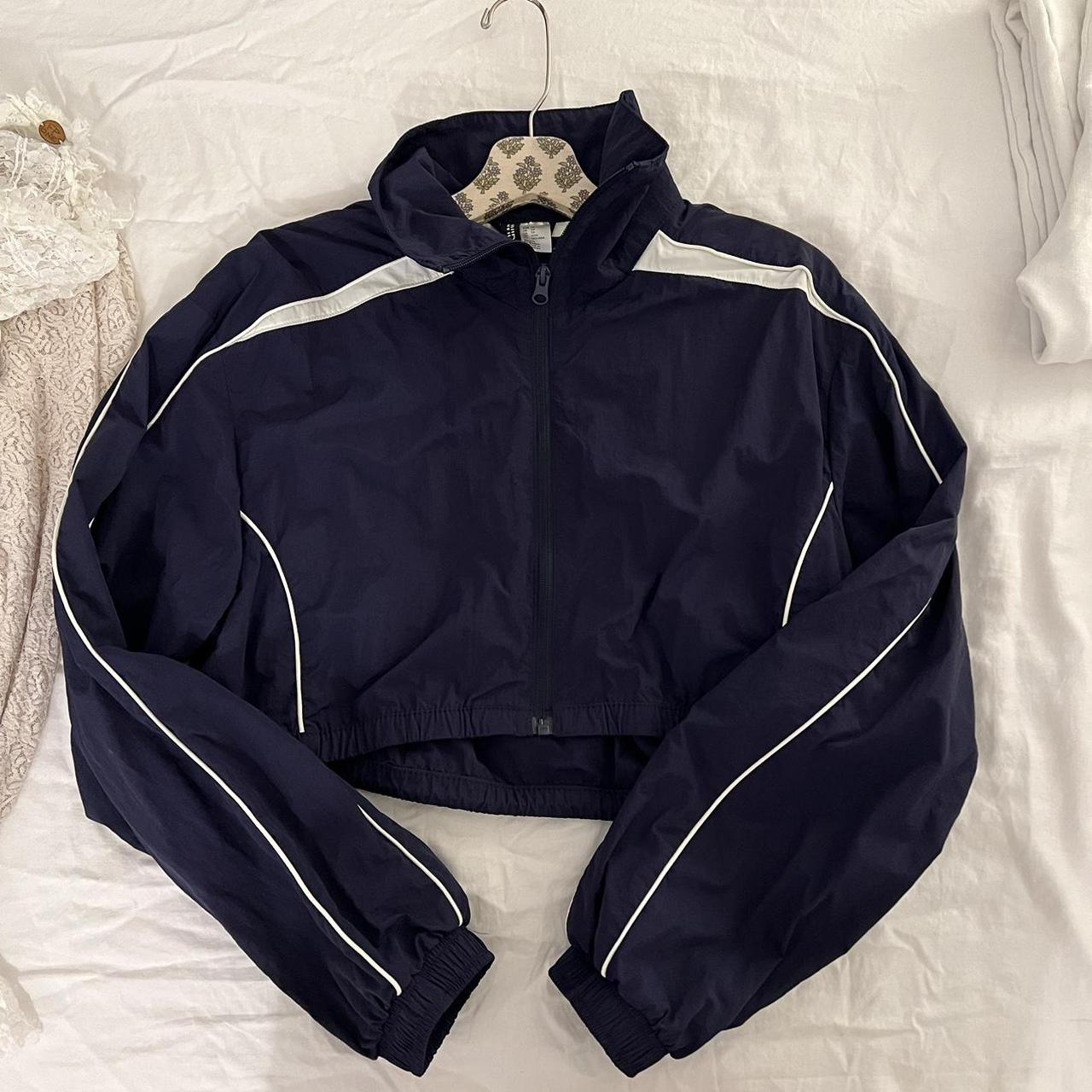 h&m navy windbreaker, • cropped fit, • size xs, •