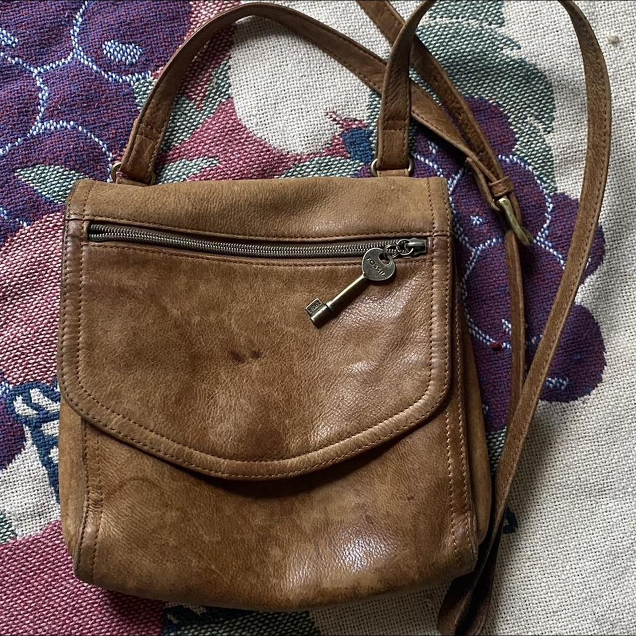 VNTG. FOSSIL KEY Two Toned Brown Leather Bag #75082 Shoulder Cross Body  Handbag $15.99 - PicClick