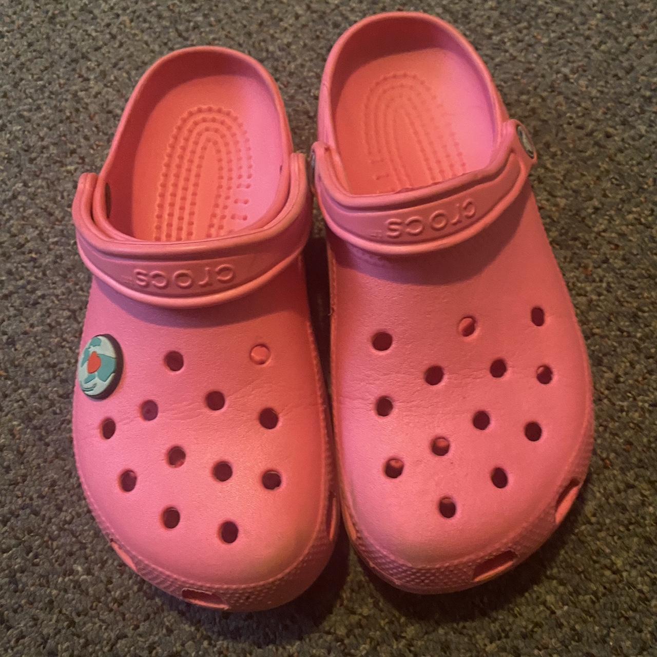 Hot pink Crocs with free jibbitz charm - Depop