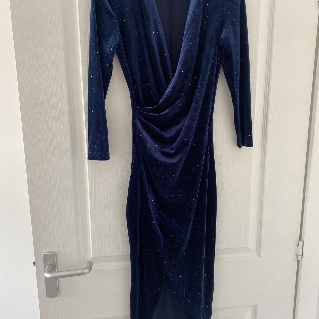 Navy sparkle velvet dress Size 10 Worn once Wrap... - Depop