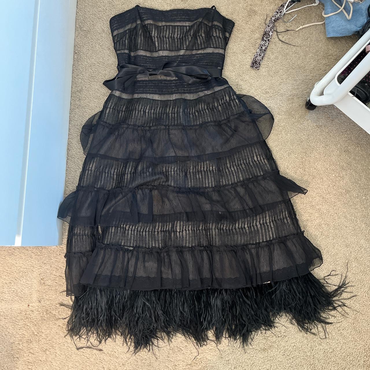 BCBG maxazria vintage lace feather dress so Depop