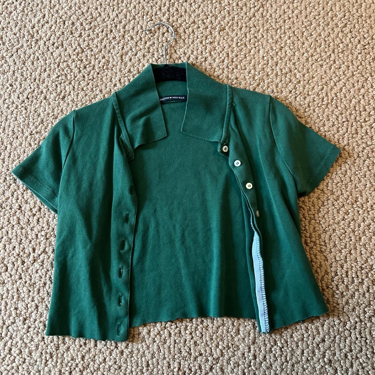 Green Brandy Melville cropped buttonup top... Depop