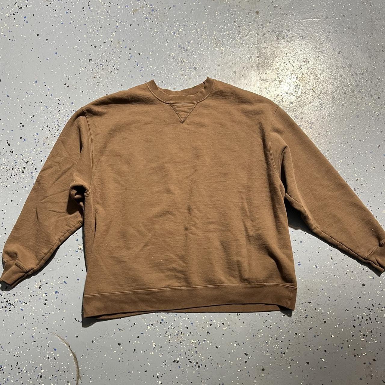 Hanes beefy t brown sweatshirt with dropped sleeves. Depop