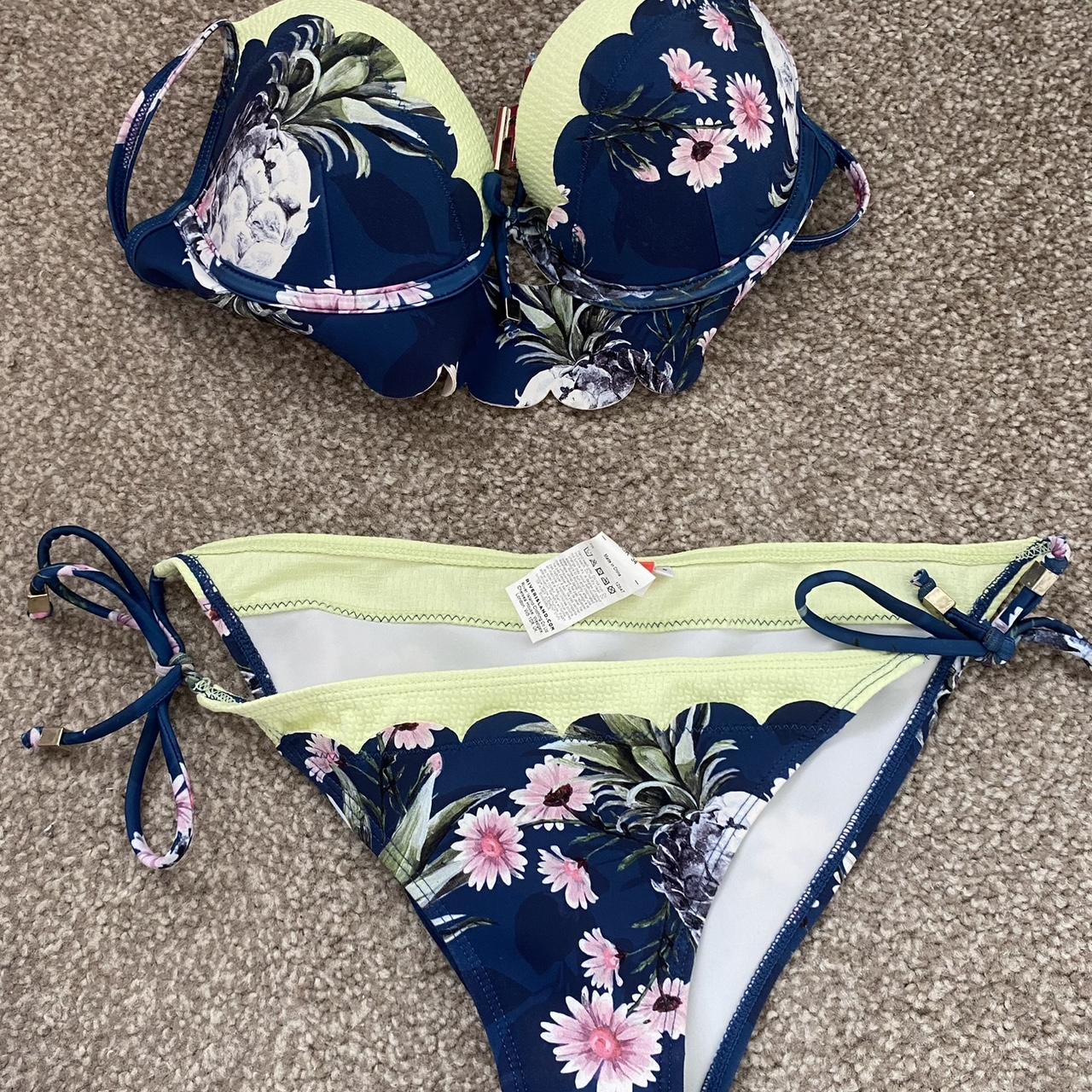 RIVER ISLAND BLUE AND GREEN MATCHING BIKINI SET... - Depop