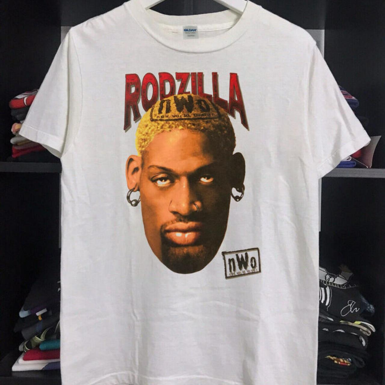 Vintage 90's Rodzilla T-shirt Dennis Rodman nWo WCW... - Depop