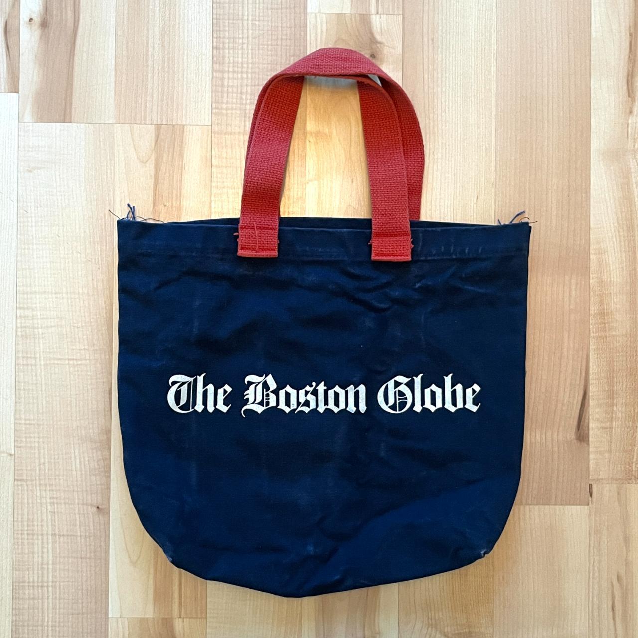 Vintage The Boston Globe Canvas Tote Bag Navy Blue... - Depop