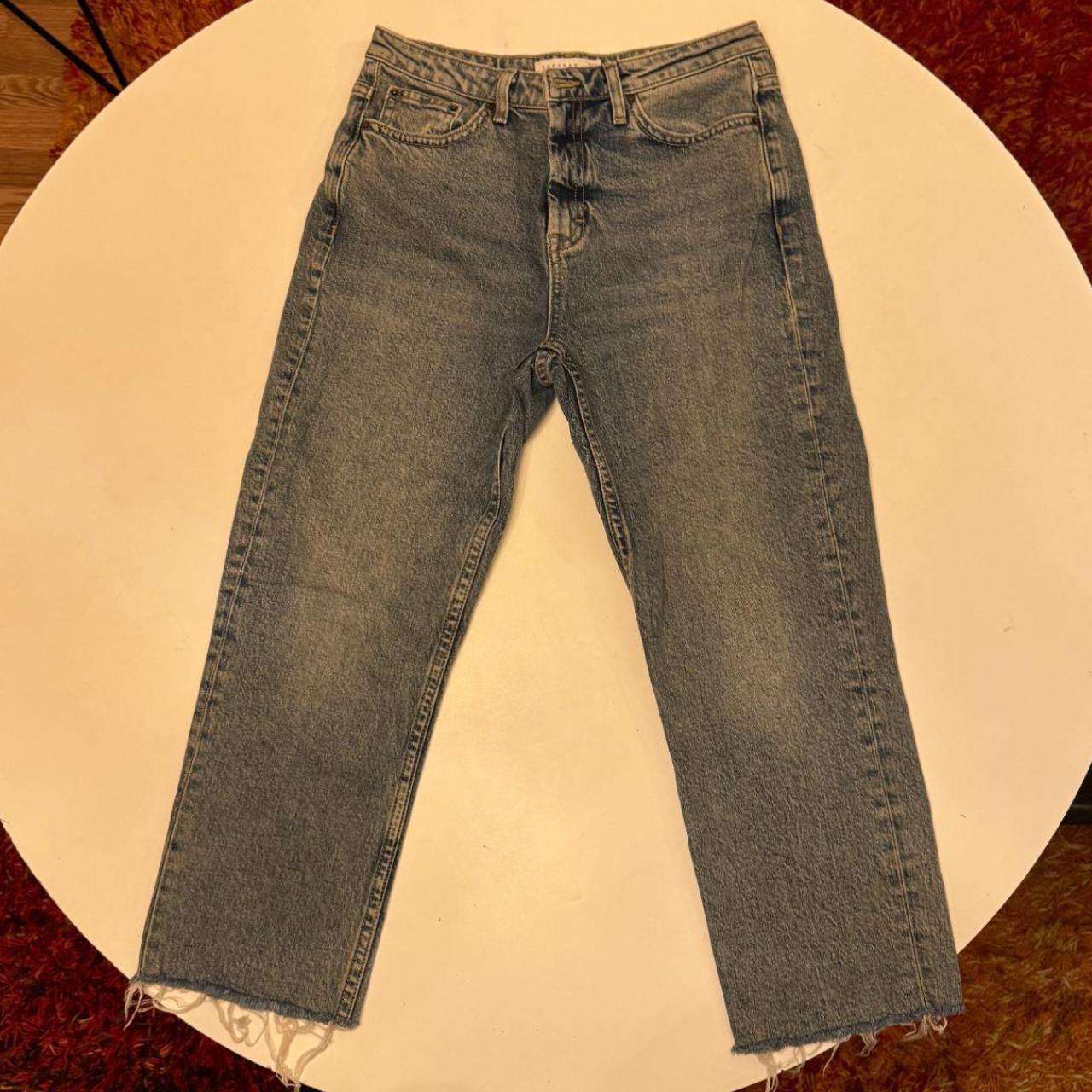cropped straight jeans with raw hem, size... Depop