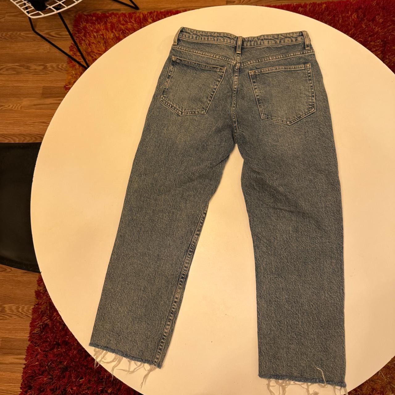 cropped straight jeans with raw hem, size... Depop