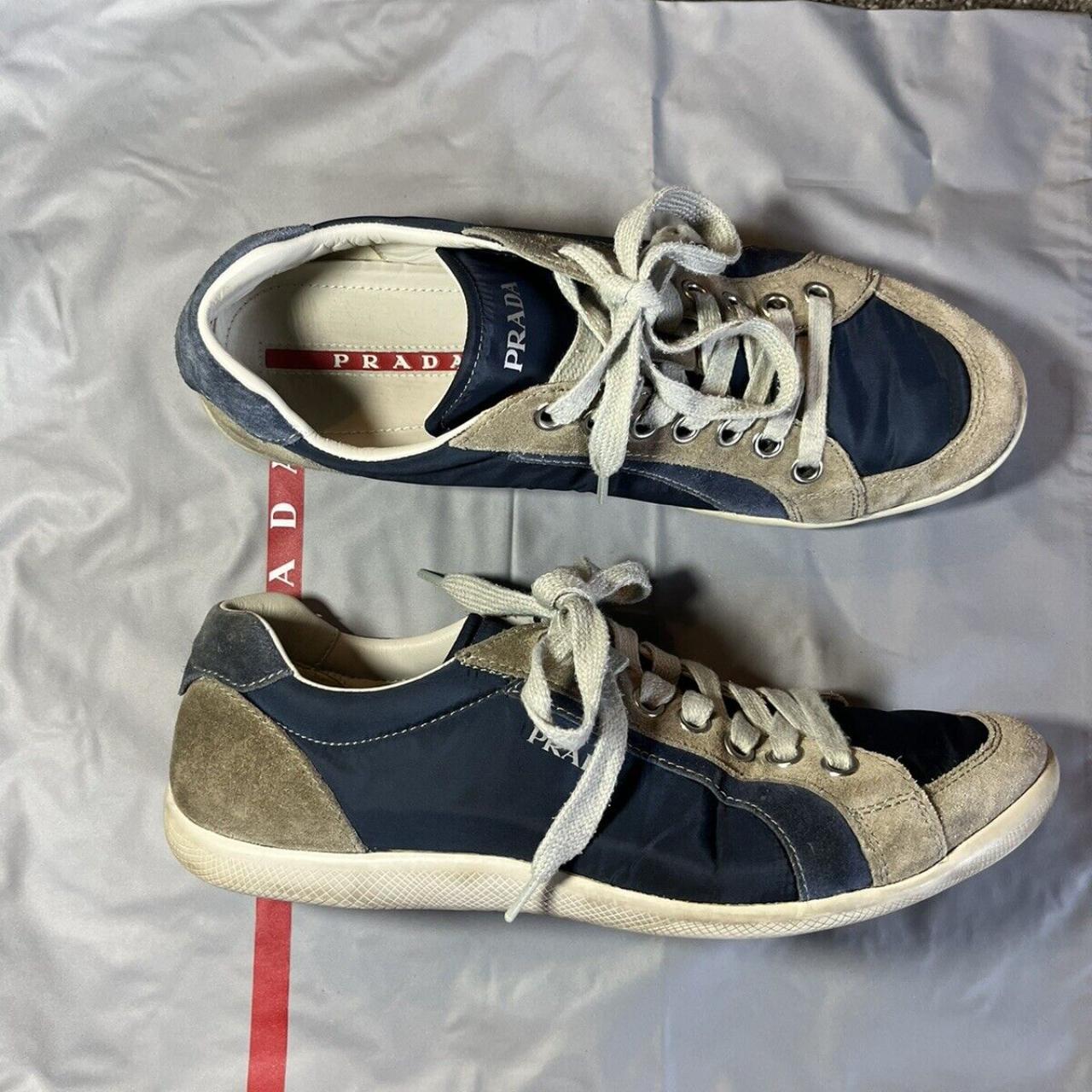 Prada Blue And Gray Men s Sneakers Suede Nylon. Depop