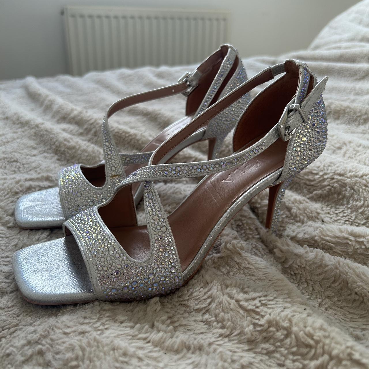 Silver jeweled heels online