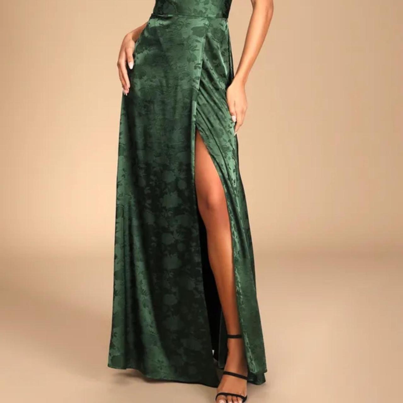 Simply Dreamy Emerald Green Satin Floral Jacquard Maxi Dress