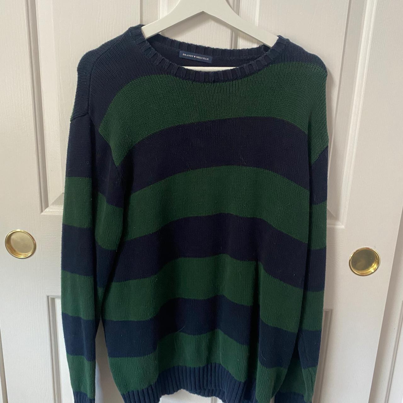 Brianna cotton thick green and blue stripe sweater Depop