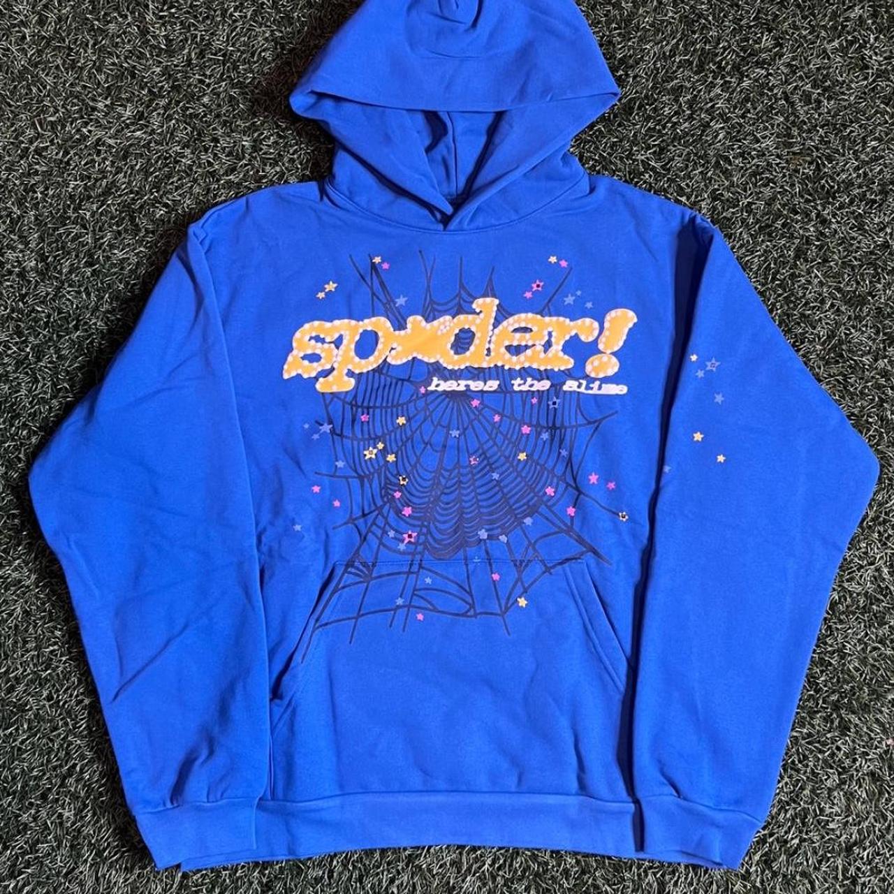 Sp5der Tc hoodie blue - Depop