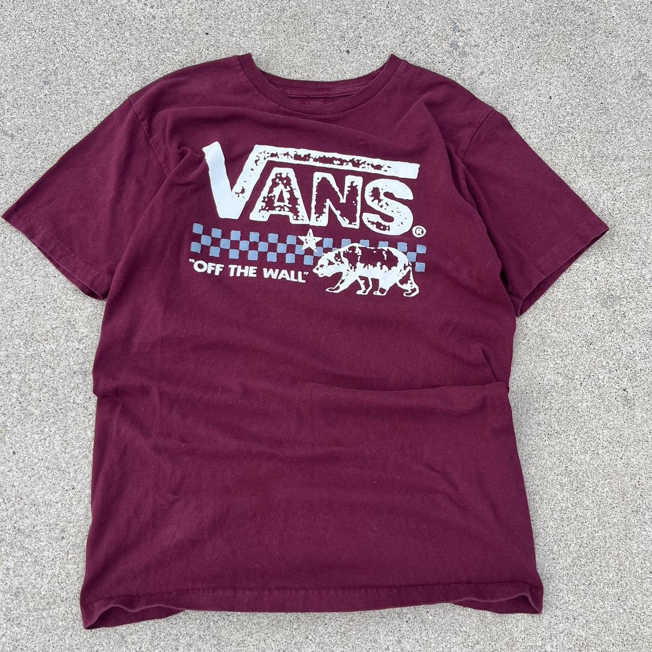 Vans burgundy and white t shirt. Vintage retro look. Depop