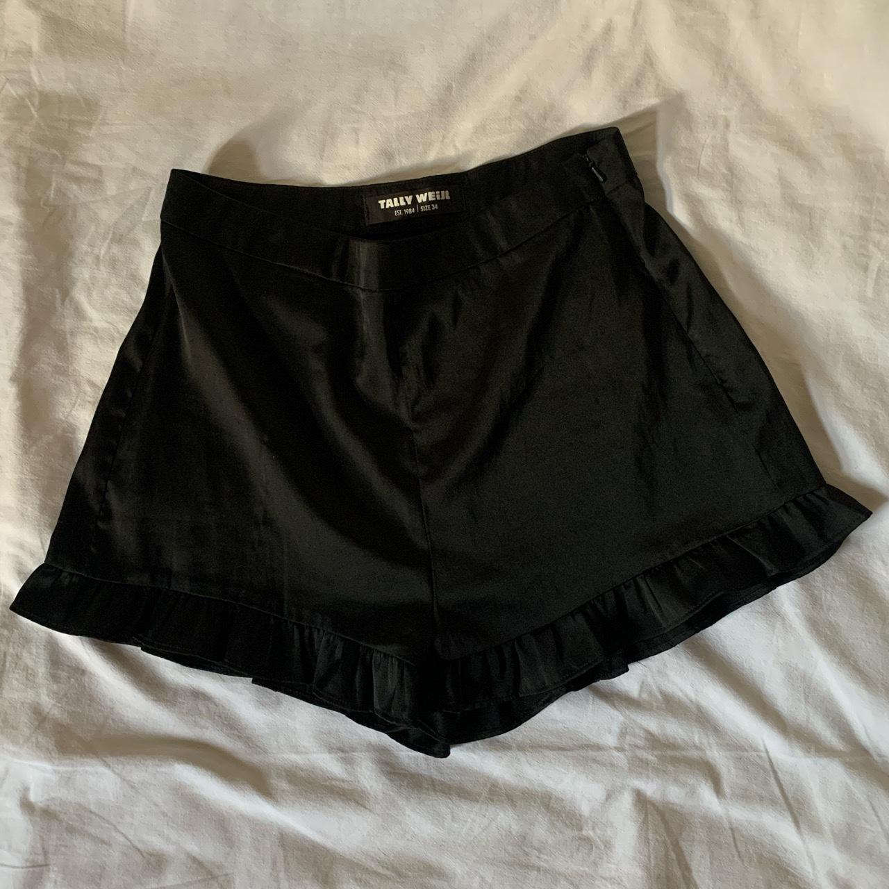 Black satin frilly shorts - Depop