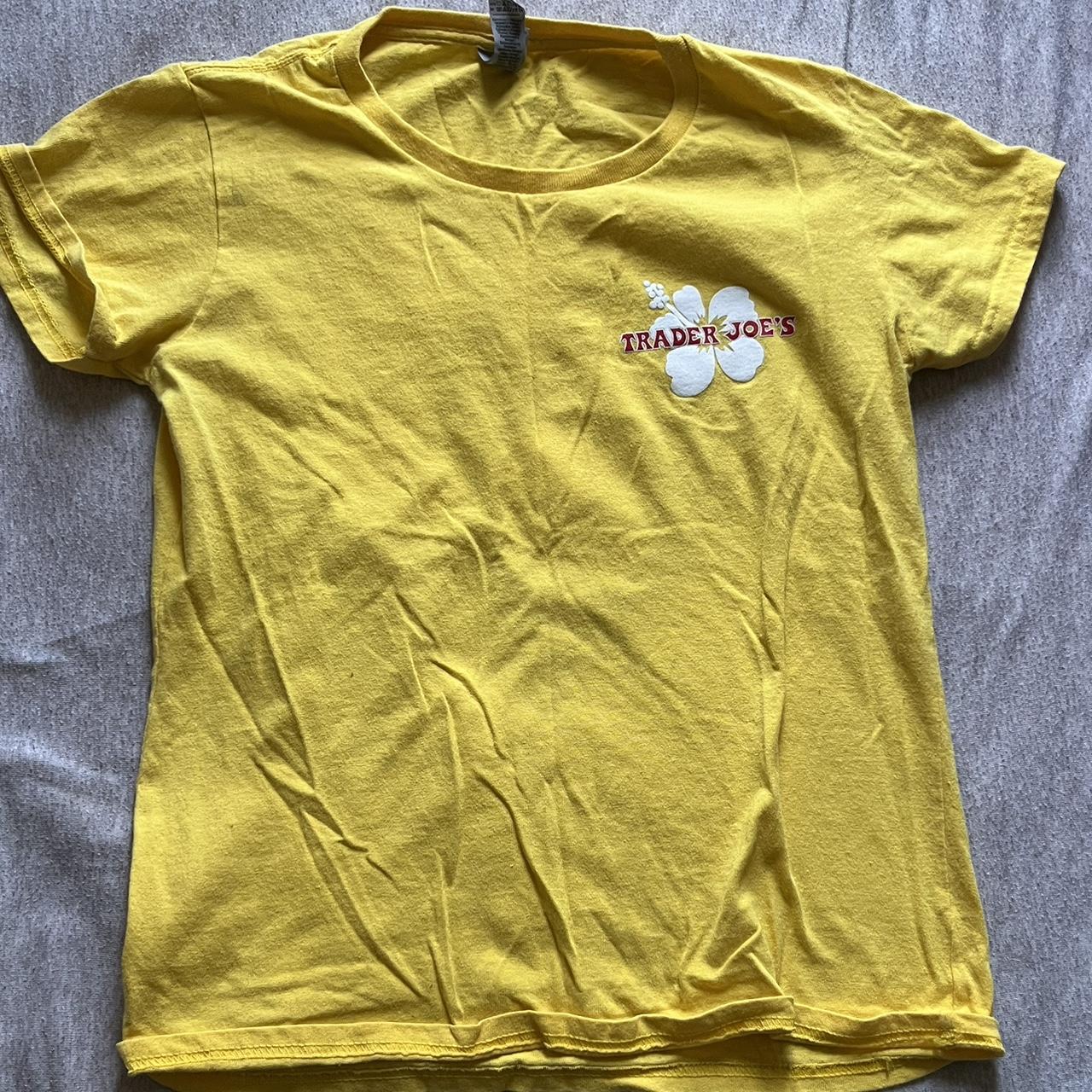 Trader joe’s crew t-shirt in bright yellow ladies... - Depop