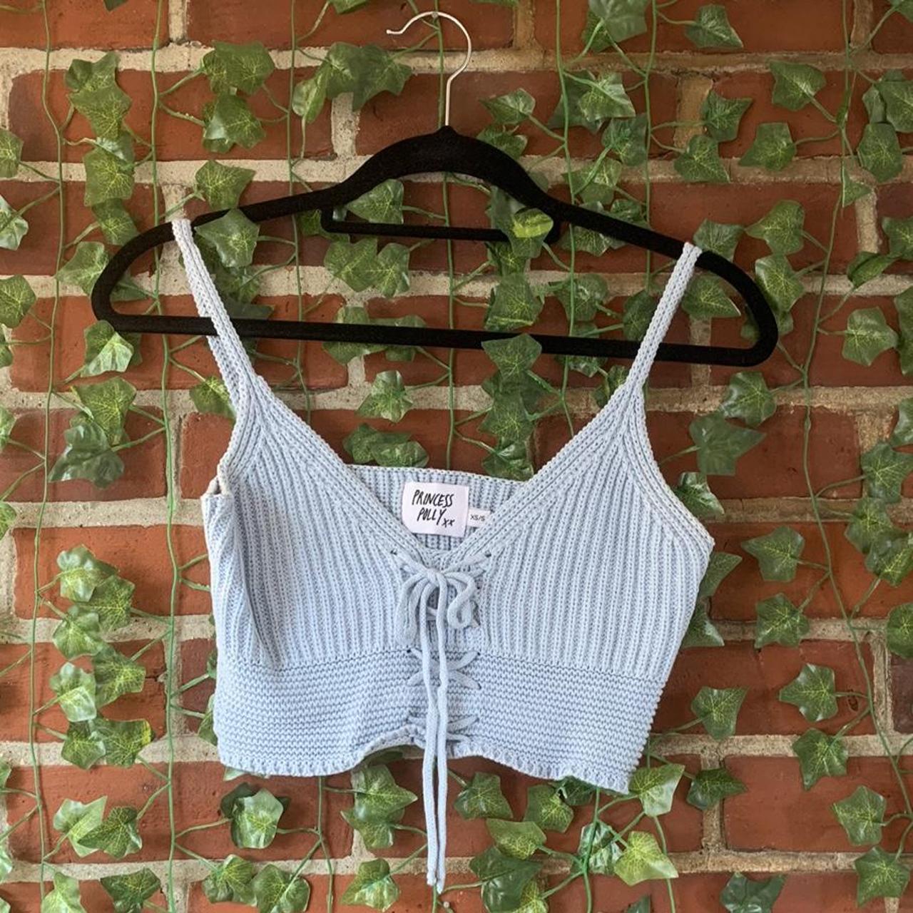 Blue Princess Polly crocheted crop top Size XS/S,... Depop