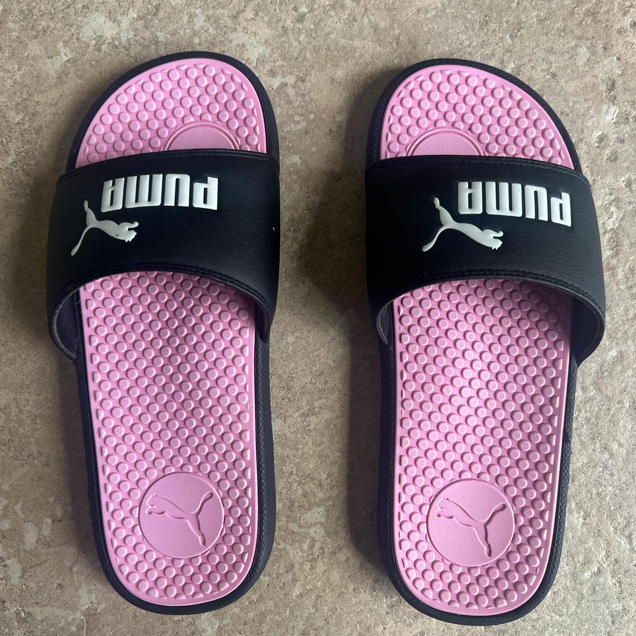 Puma black and pink slides Size 8 Perfect for. Depop