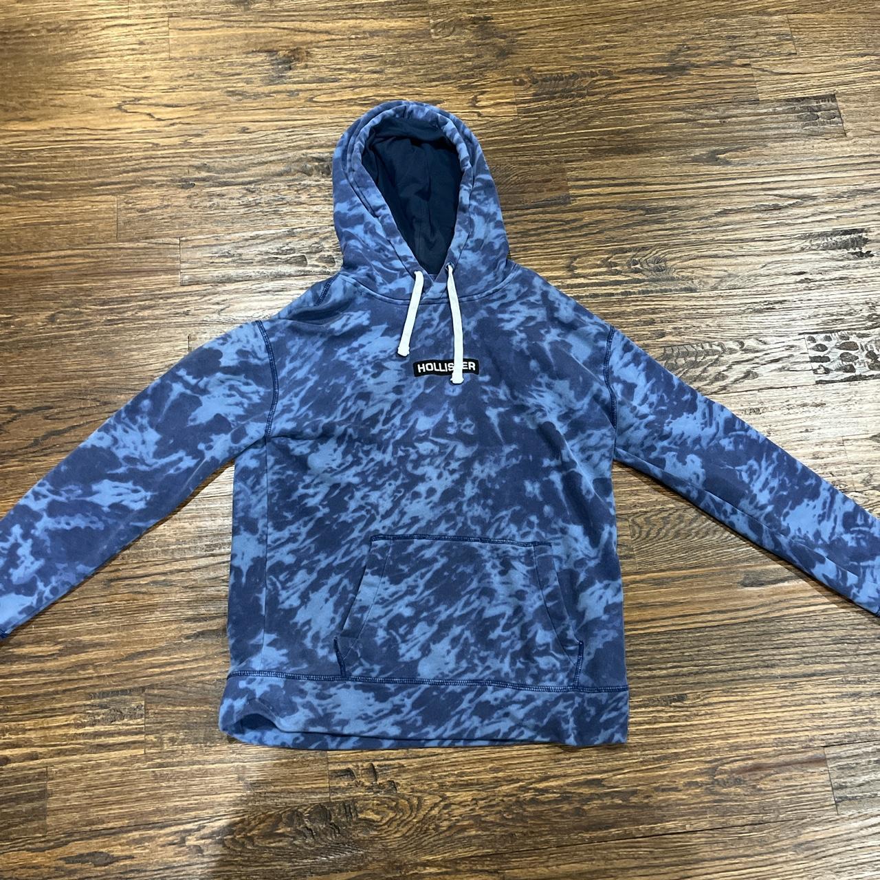 Blue acid wash Hollister hoodie Large and fits like... - Depop