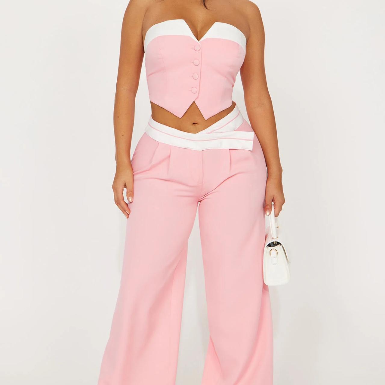 Fashion Nova Pink set Pant Set • Strapless Vest Depop