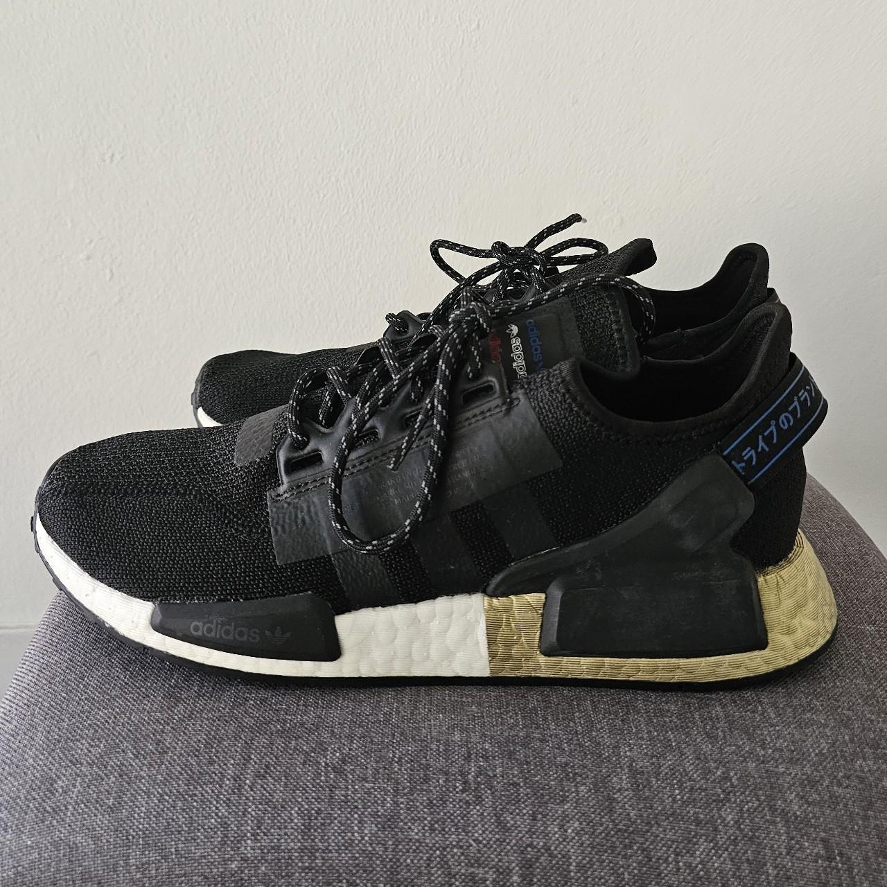 Adidas NMD R1 V2 black gold metallic Mens size US9 Depop