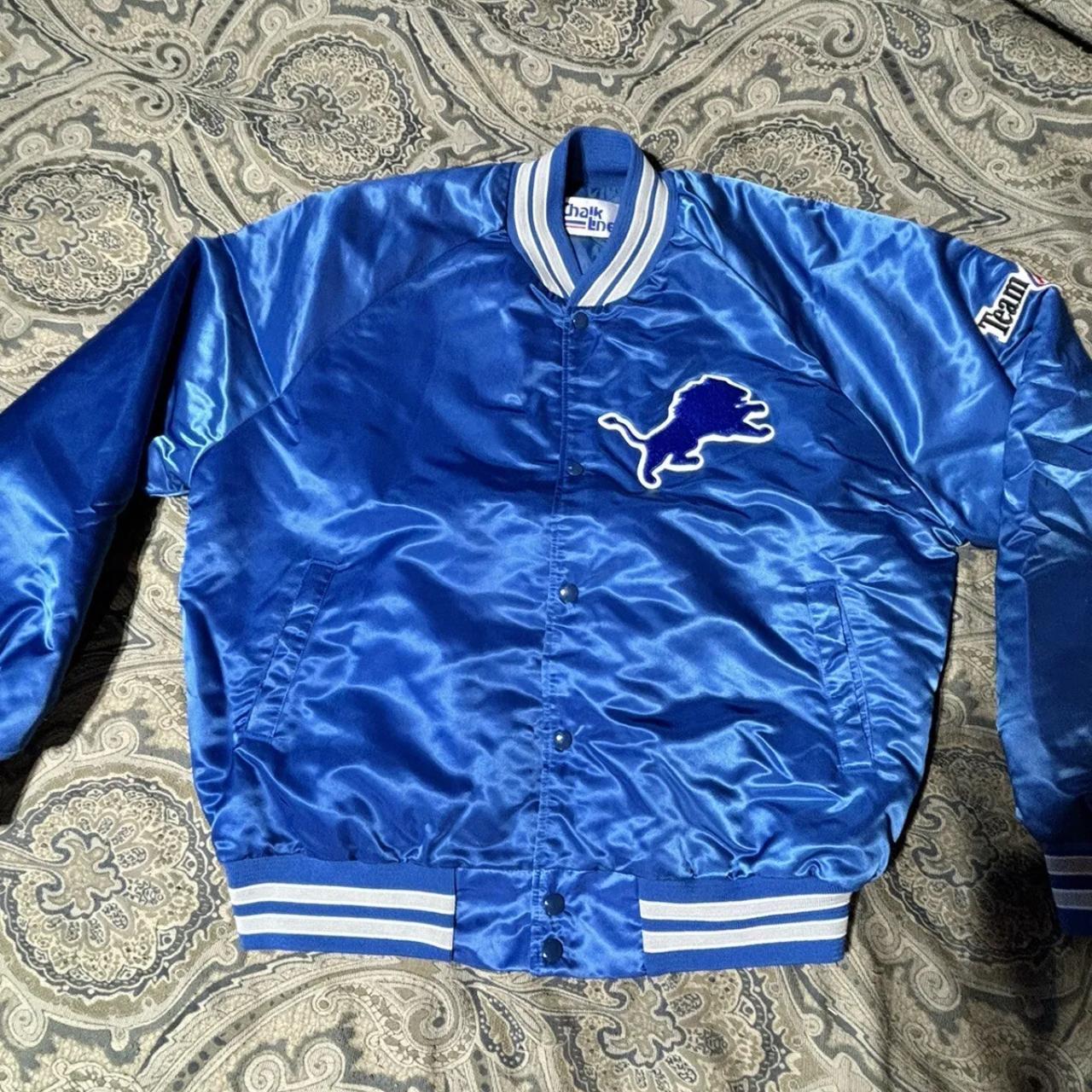 Vintage 90s Detroit Lions Team NFL Chalk Line Bomber... - Depop