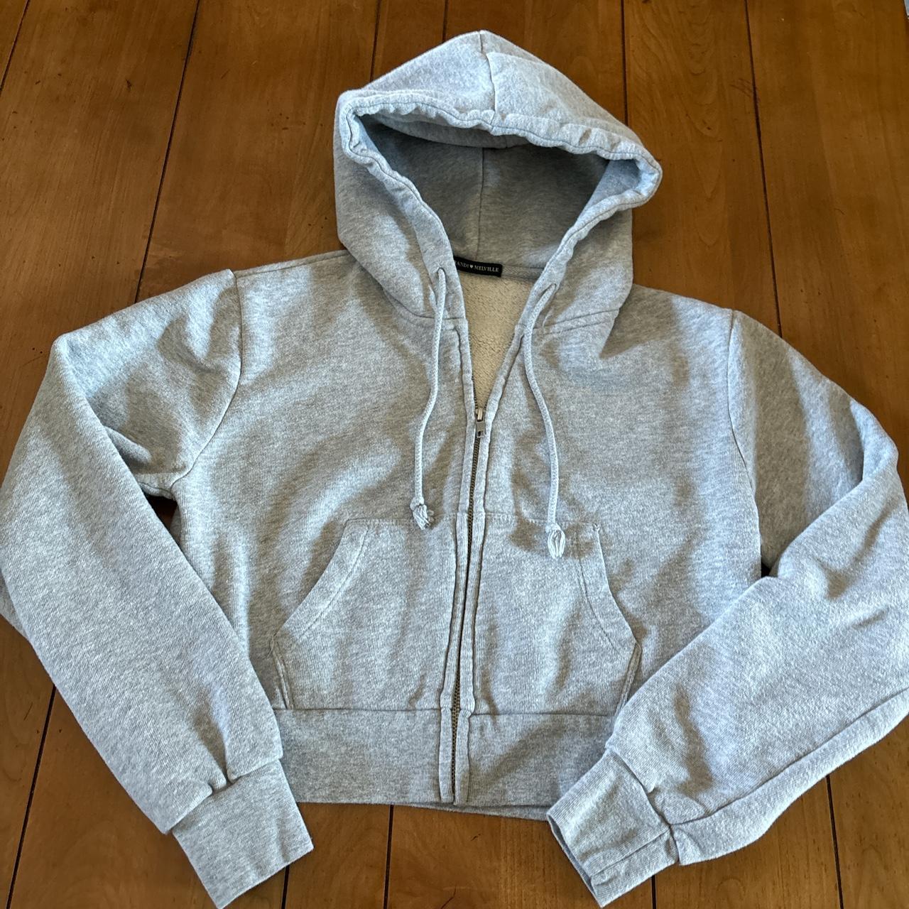 Brandy Melville Cropped Zip Up Hoodie Size One Size... - Depop