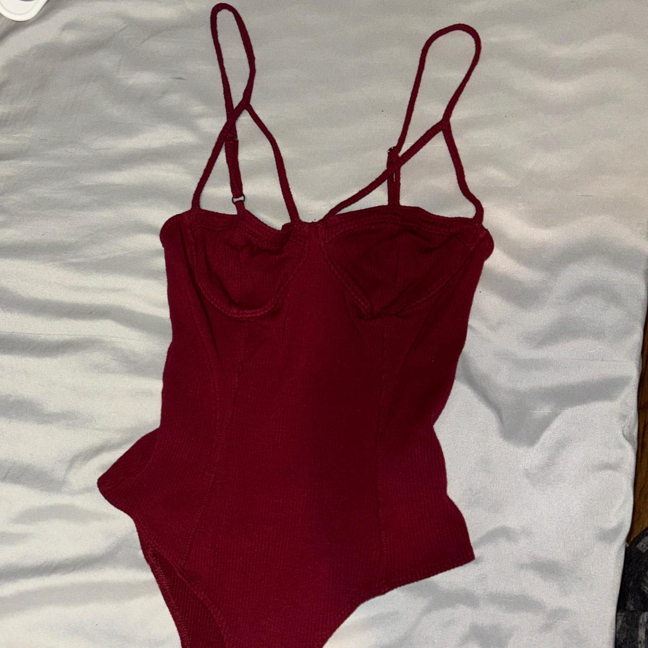 maroon bodysuit with spaghetti straps, in great... - Depop