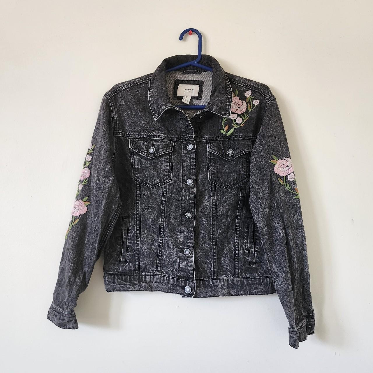 Forever 21 Denim flower jacket forever21. Depop