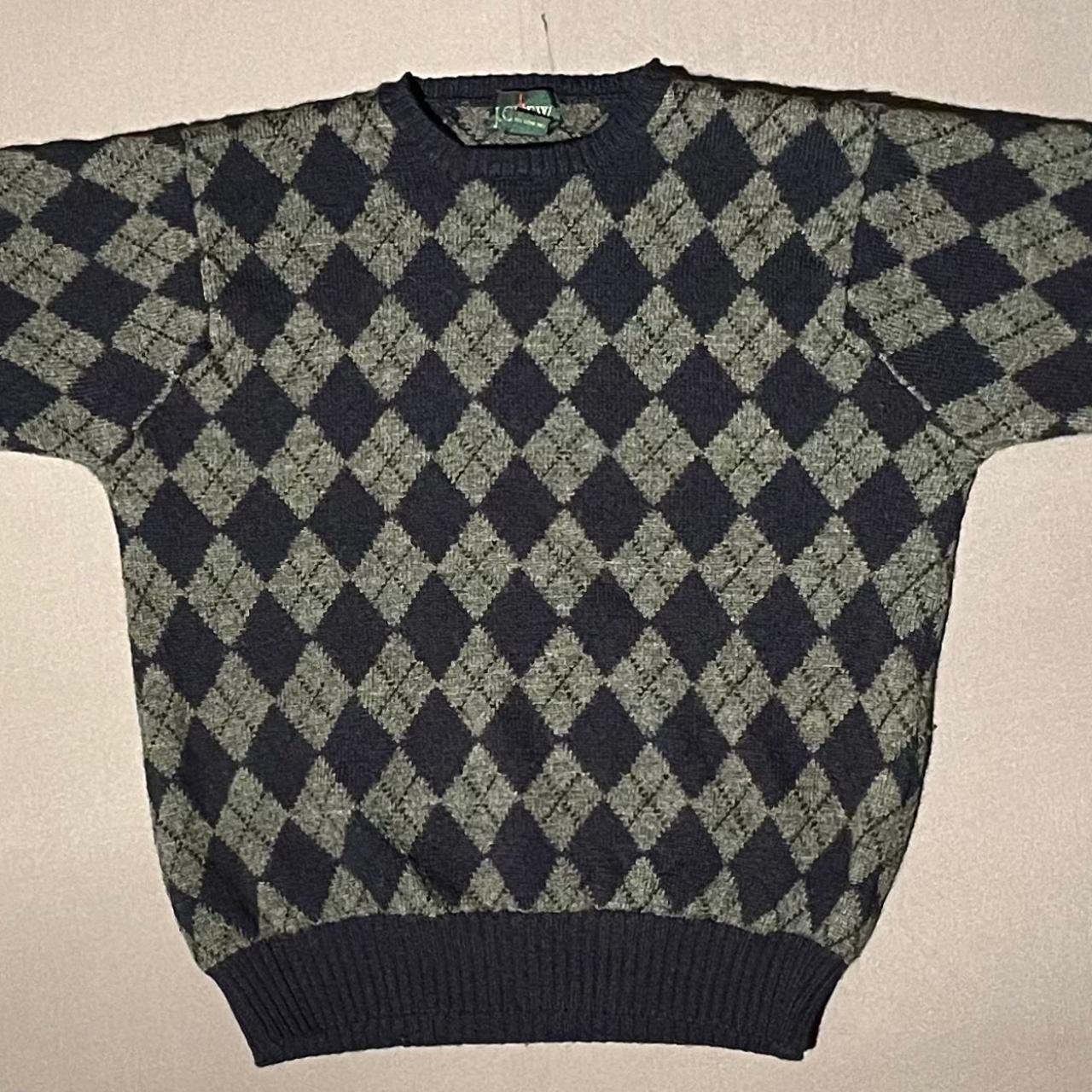 J. CREW BLACK AND GREY ARGYLE SWEATER SIZE L (... Depop