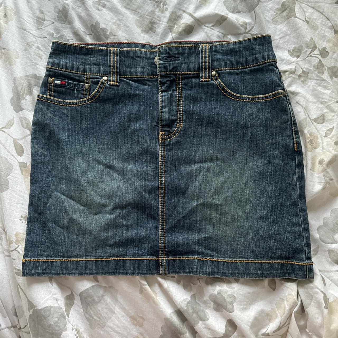 tommy hilfiger jean skirt size 4 petite light... - Depop