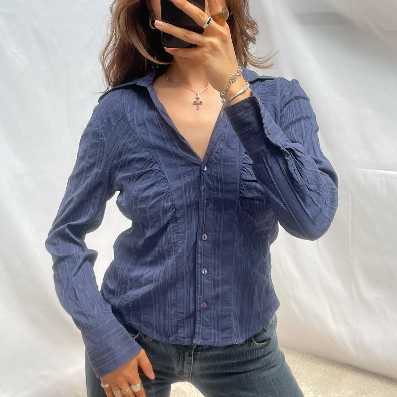 Women's Navy and Blue Shirt | Depop