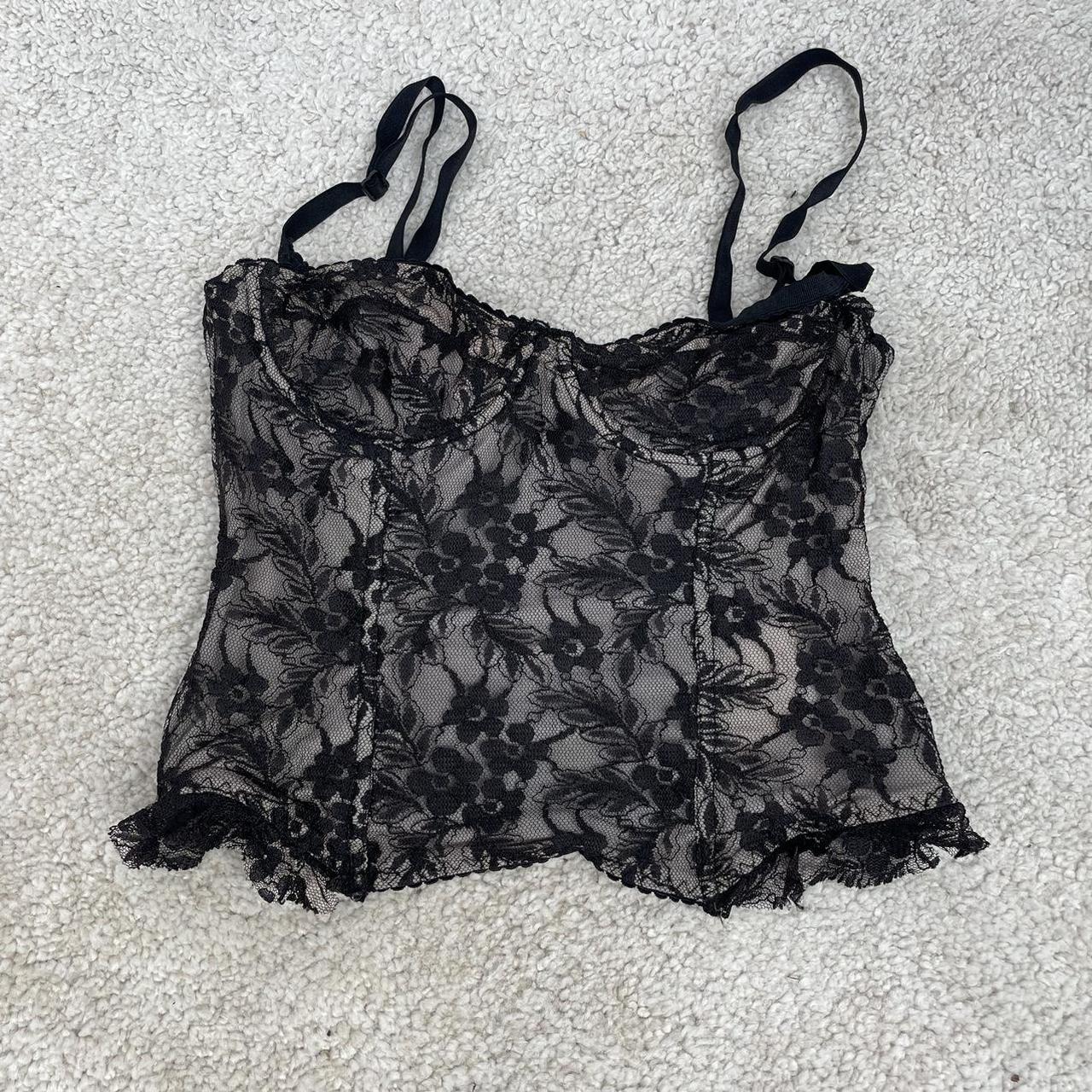 Vintage Black Lace Corset Top Basque. Underwired... - Depop