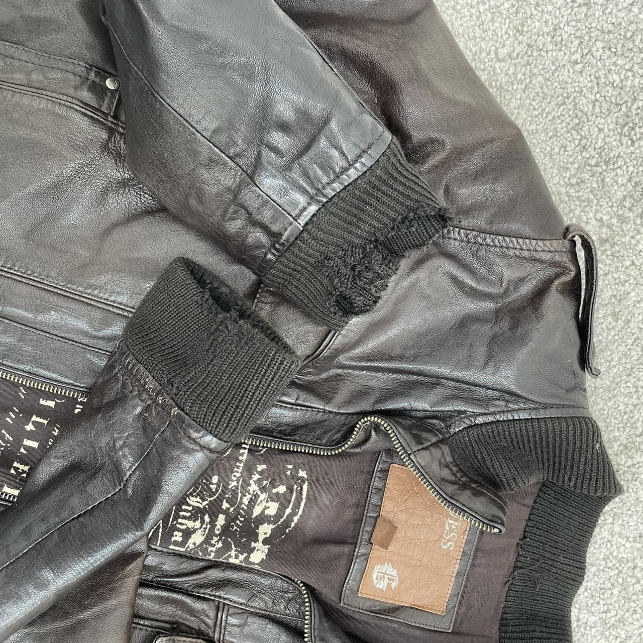 vintage guess brown leather bomber jacket. Zip up... - Depop