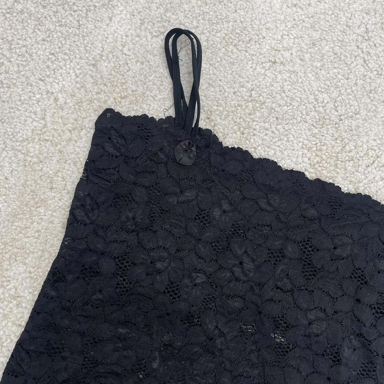 Vintage black lace vest top cami. Square neck bow... - Depop