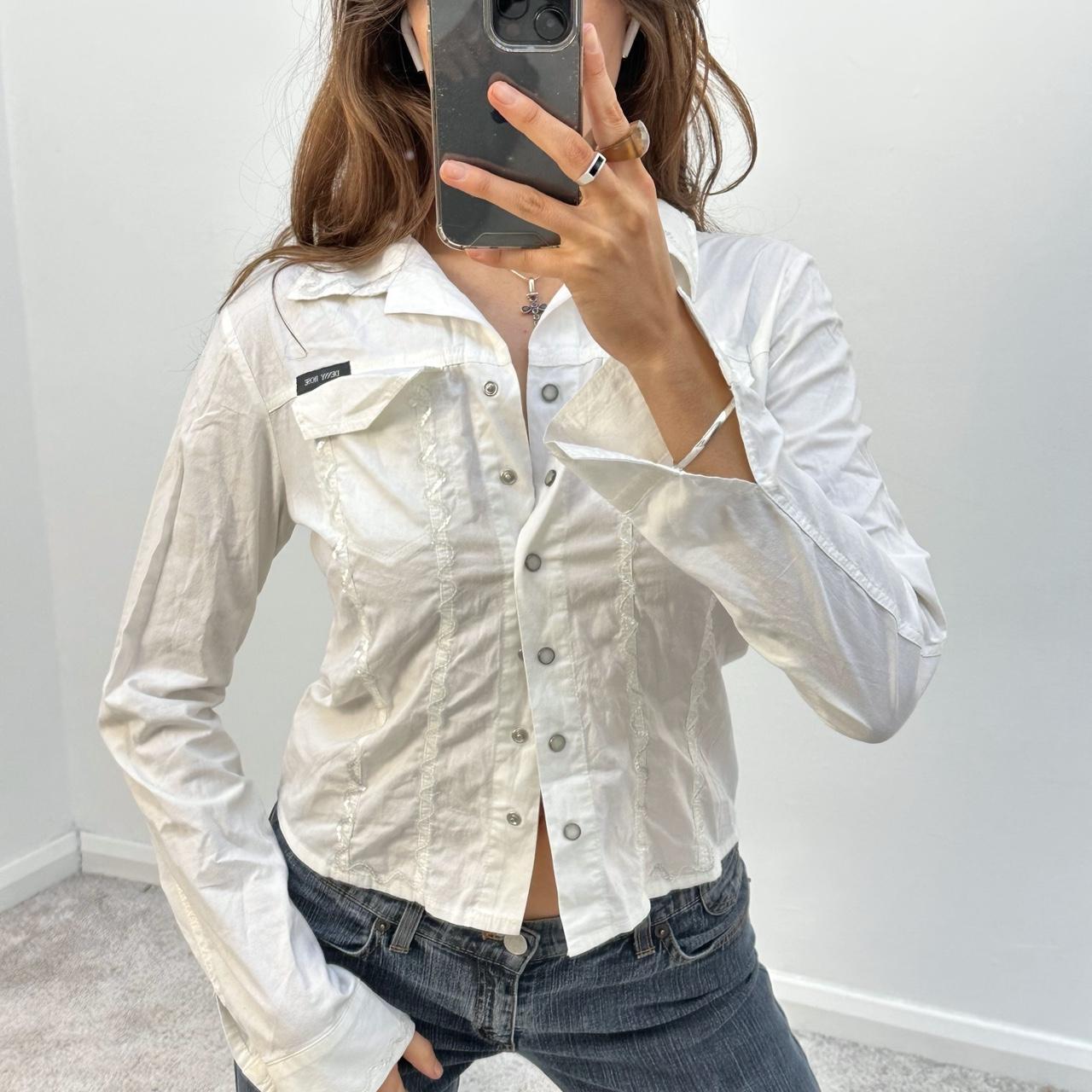 Vintage white long sleeve shirt. Sequin embroidery... - Depop