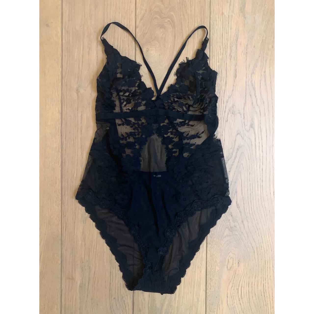 Vintage lace bodysuit, Black, size M Depop