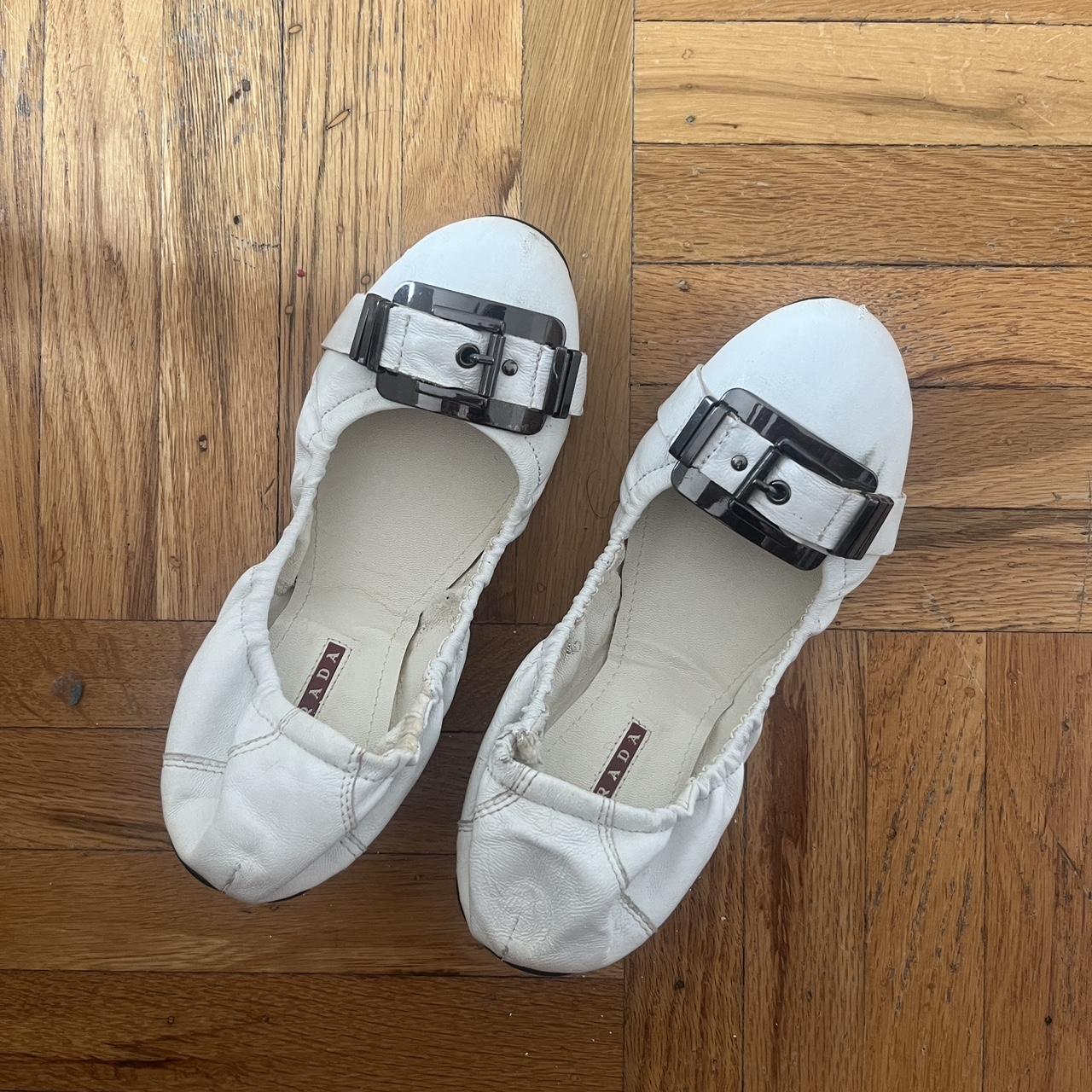 Prada white flats hotsell