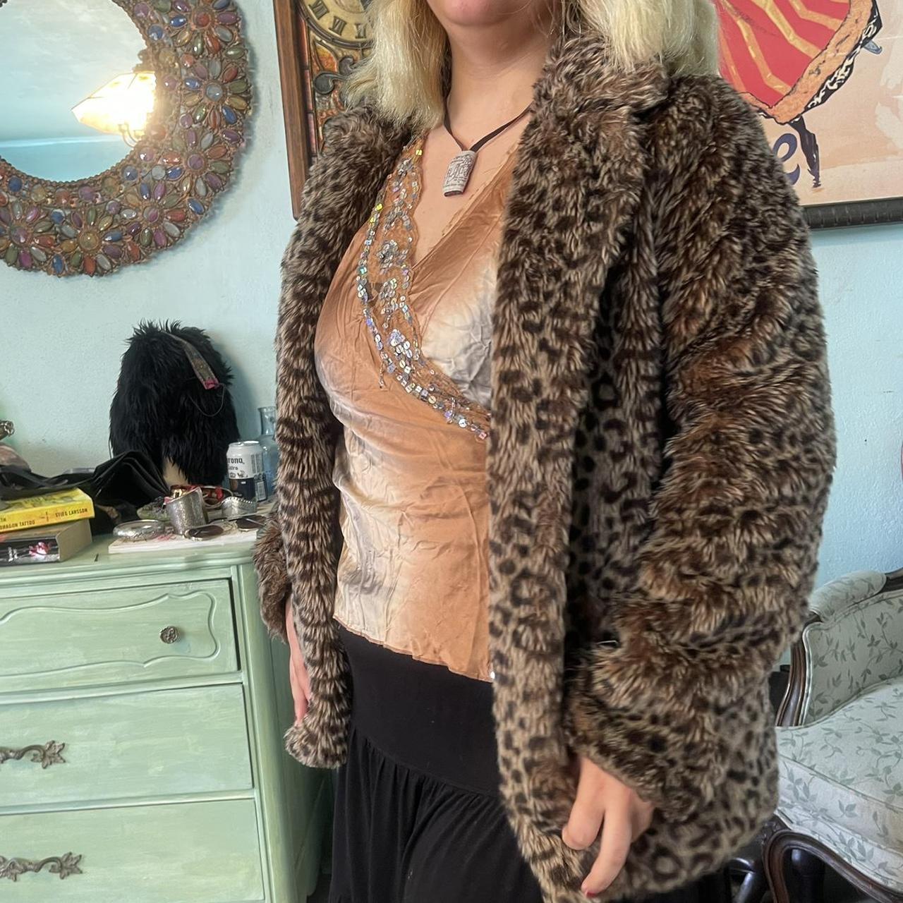 Y2k Style Faux Fur Cheetah Print Coat Very Good Depop