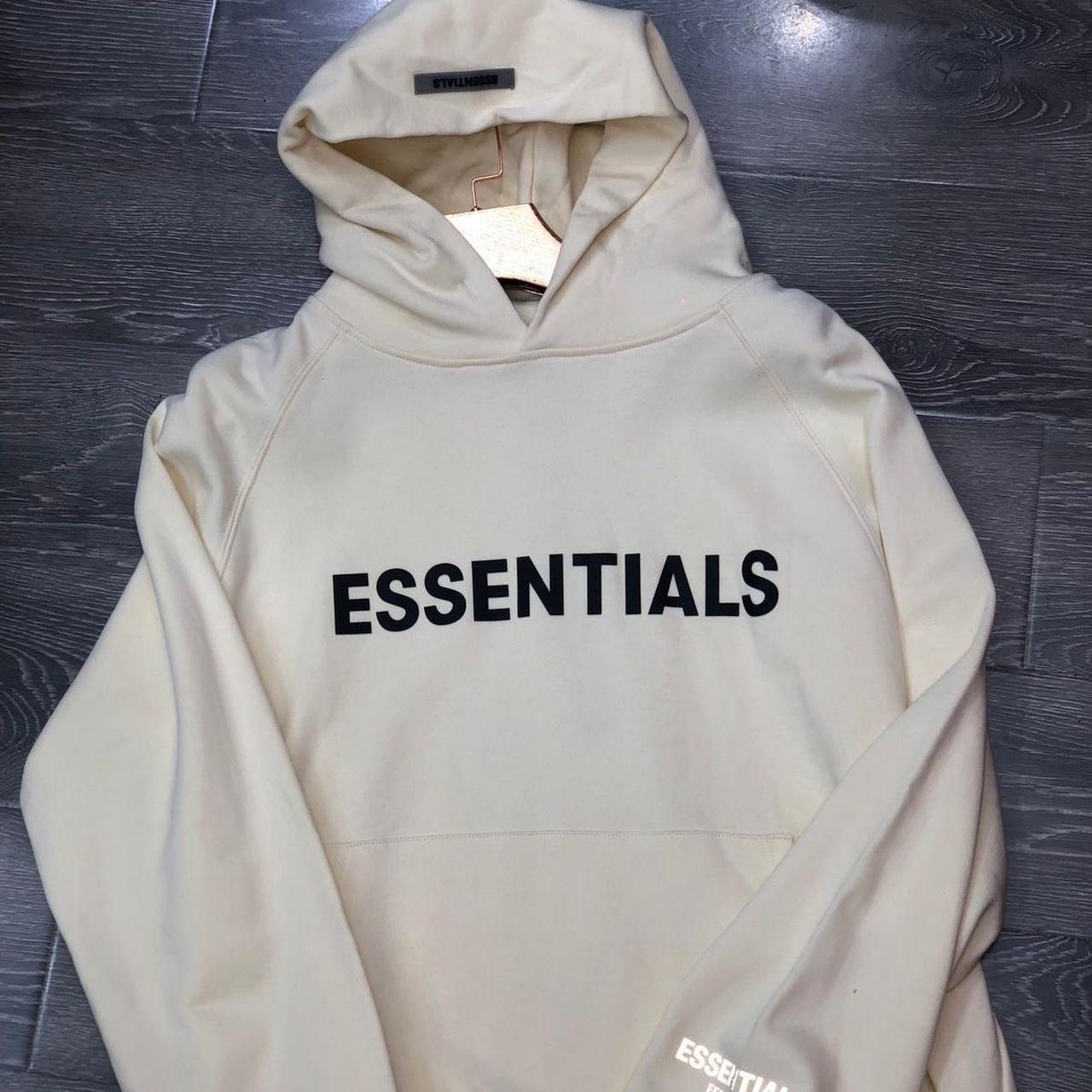 crème fear of god essential hoodie. brand new.... - Depop