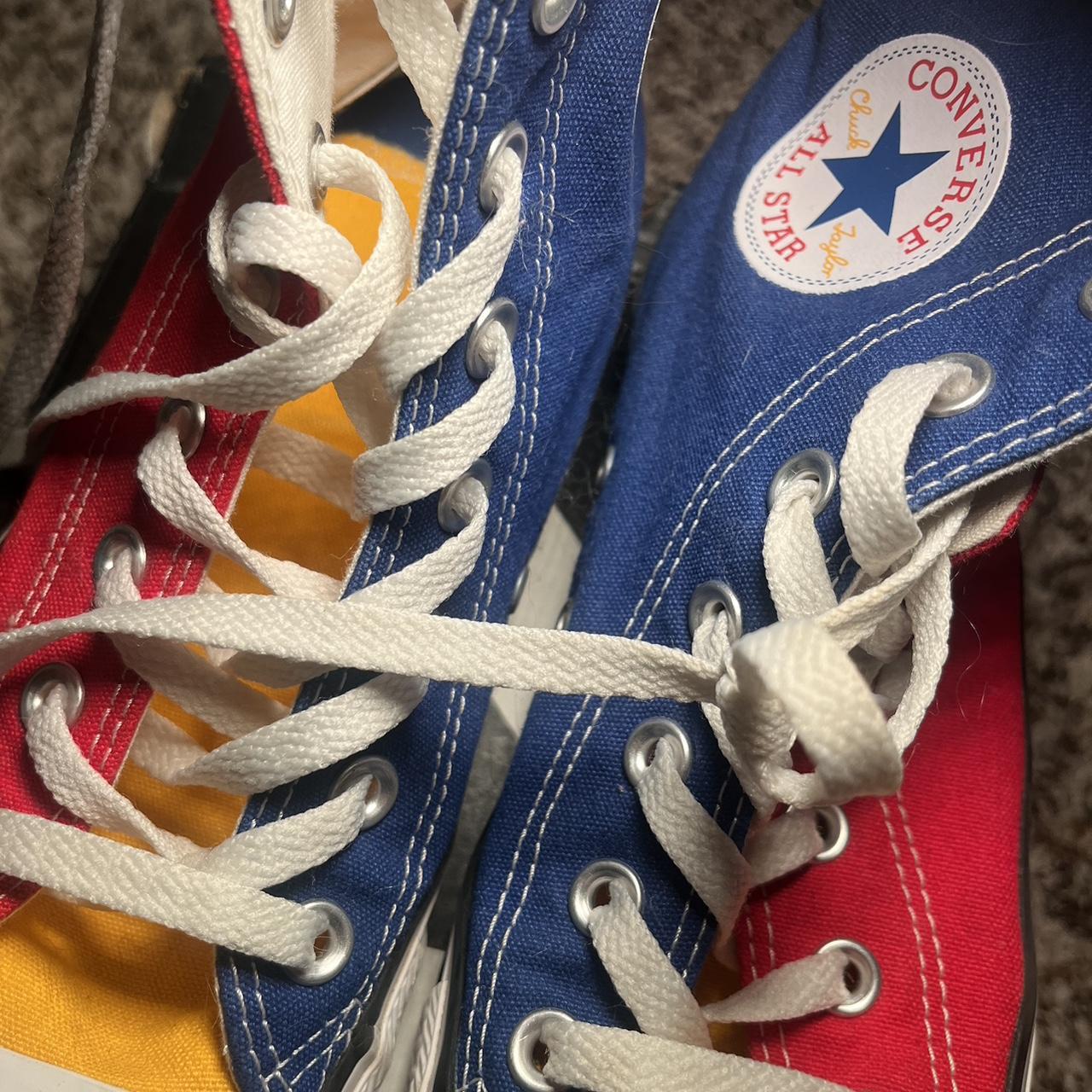 Color block converse Red blue yellow green Worn. Depop