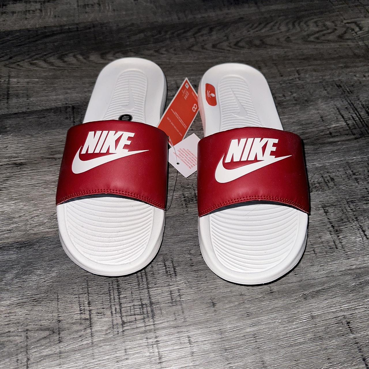 Nike red and white men slides size 8 brand new with