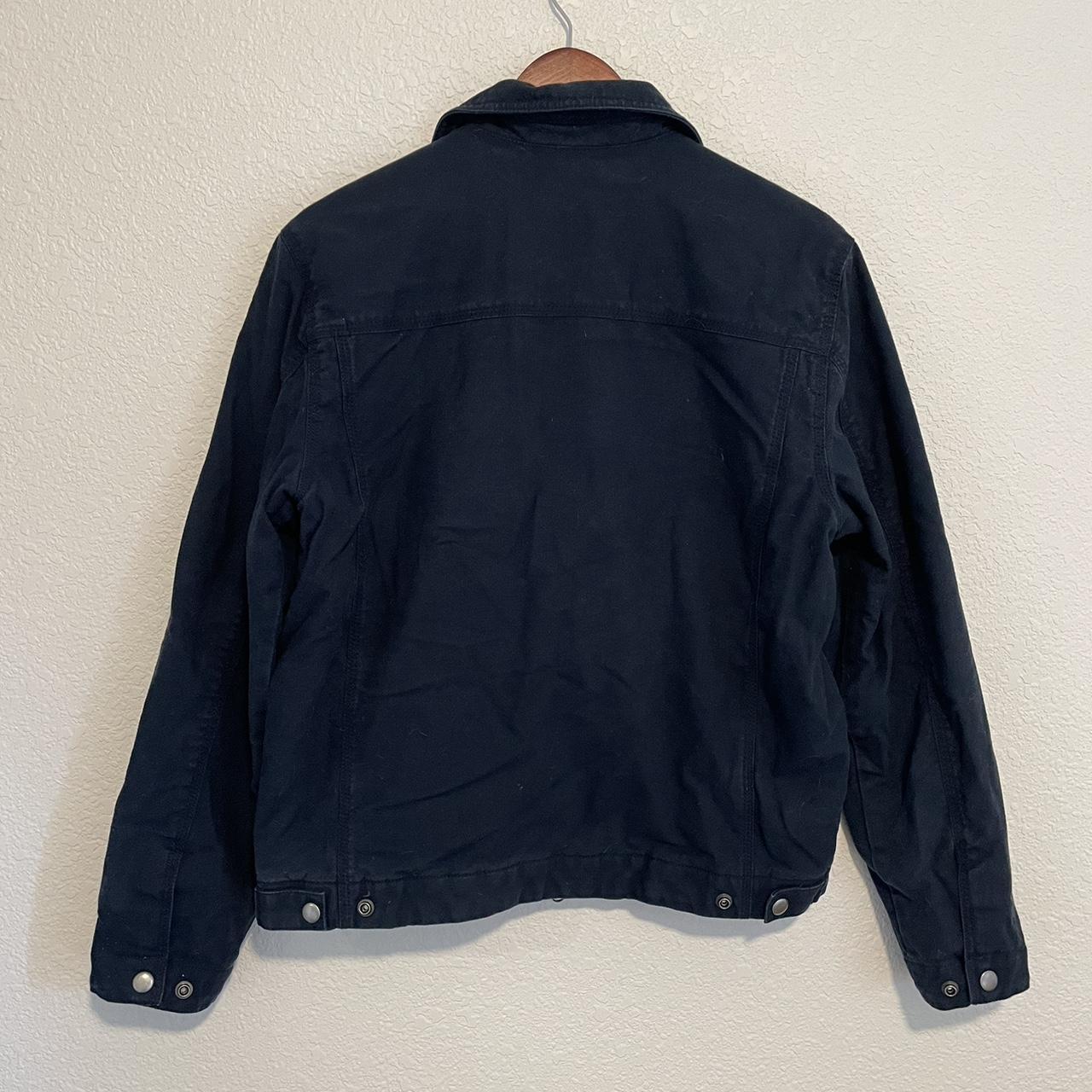 Navy Everlane jacket, great for fall/winter. Message... - Depop