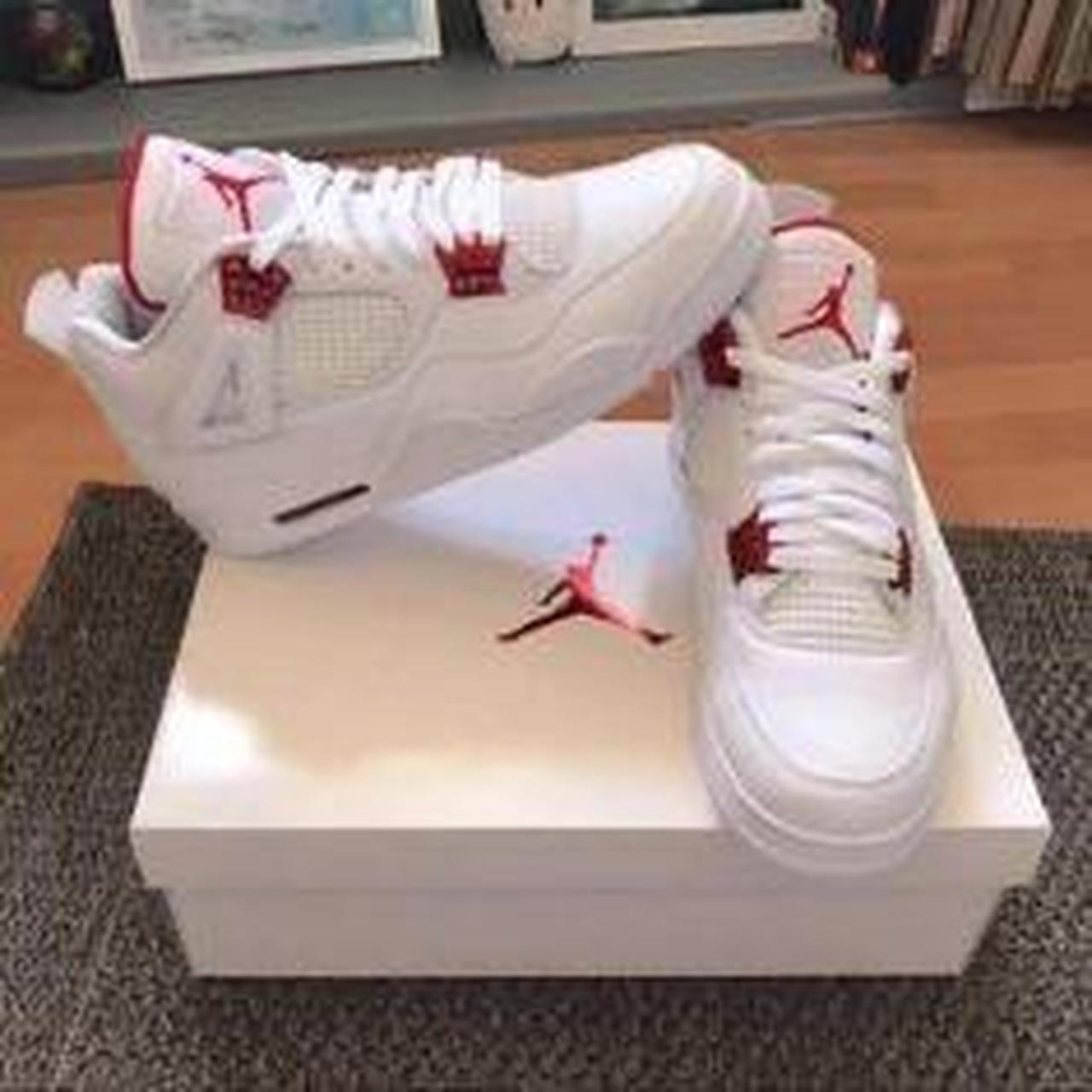 White and red Jordan 4 Depop