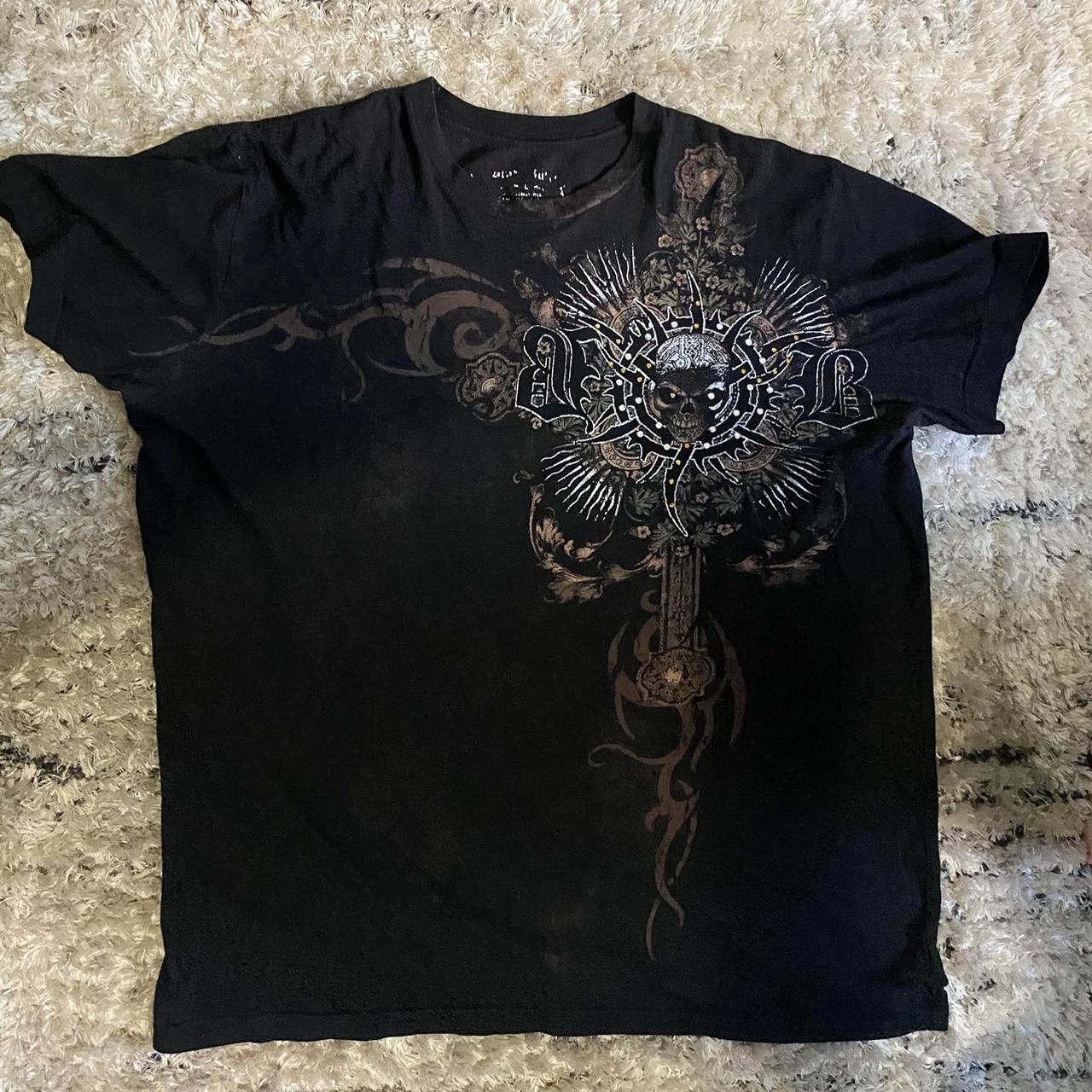 affliction type gothic emo type of shirt Idk brand... - Depop