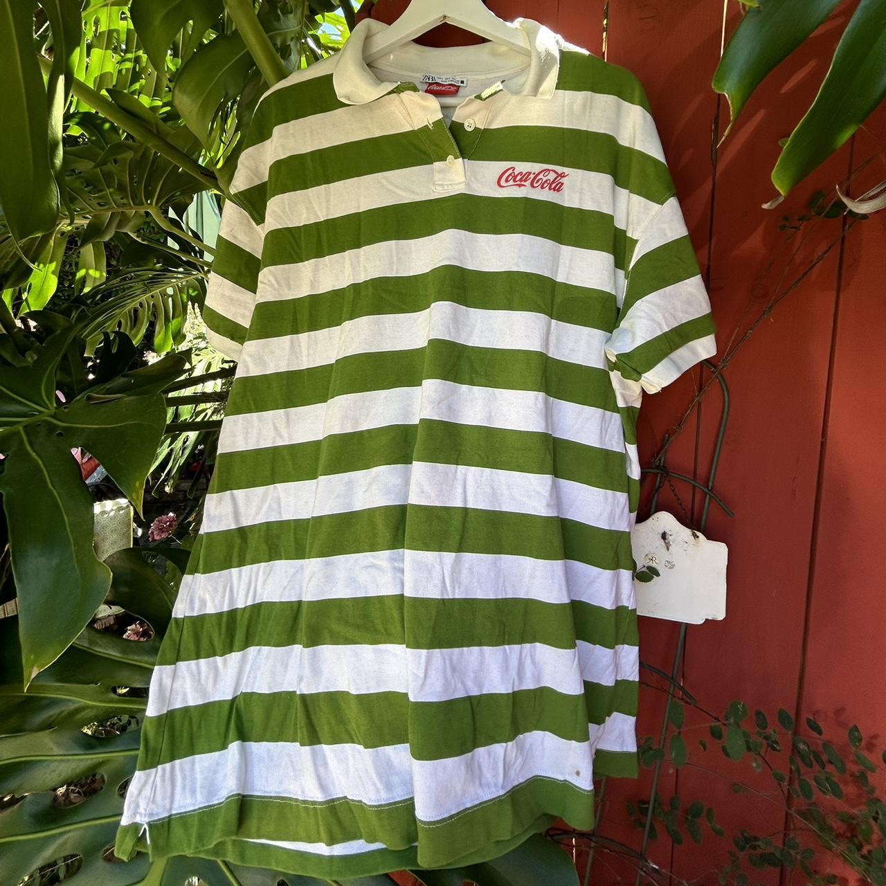 Zara Coca Cola green striped shirt size