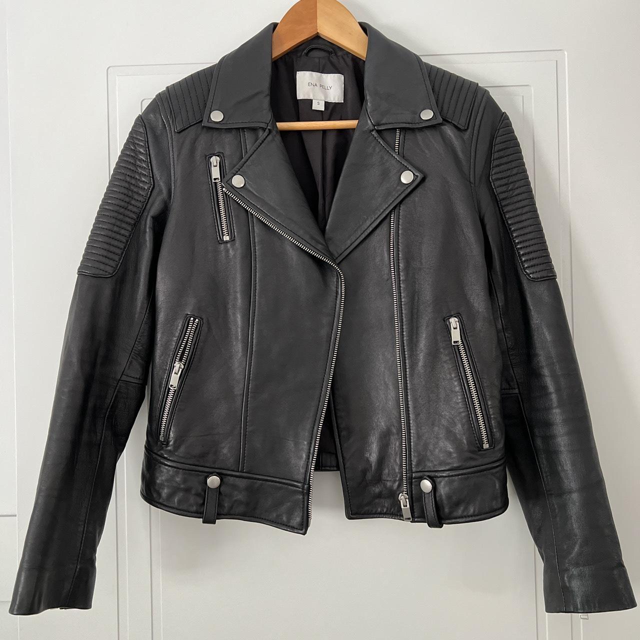 Ena Pelly Classic Leather Biker Jacket - Currently... - Depop