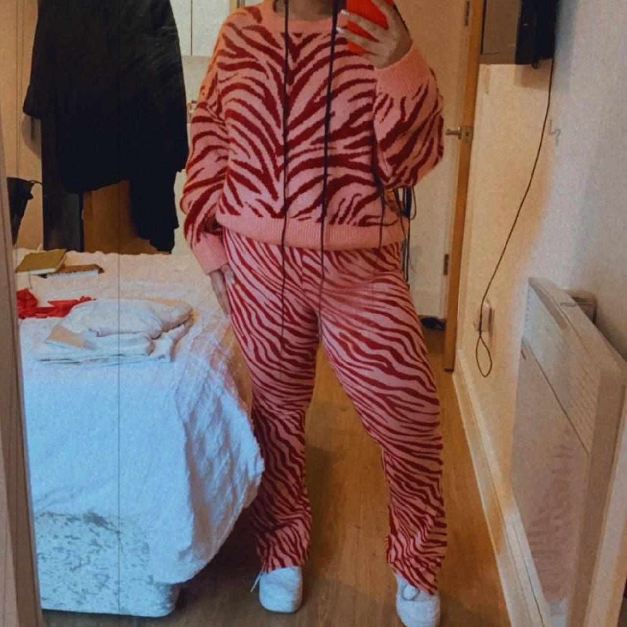Pink & Red Zebra Print Jumper & Flared Trouser Two... Depop